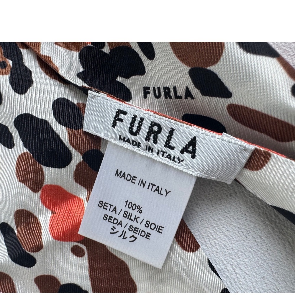 Furla Silk Skinny Scarf Leopard Animal Print Bandeau Made in Italy Twiggy NEW